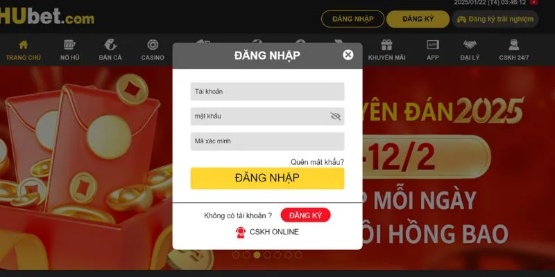 Các bước tiến hành đăng nhập Hubet chi tiết