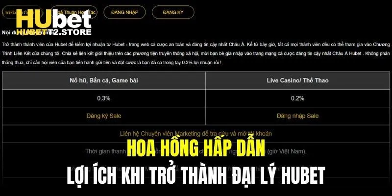 Hoa hồng hấp dẫn là lợi ích khi trở thành đại lý HUBET